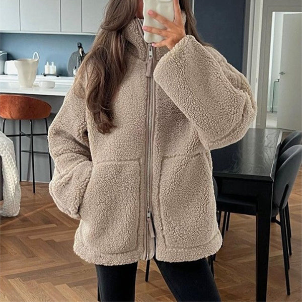 Veste polaire femme à col revers, zip et poches, neuf coloris