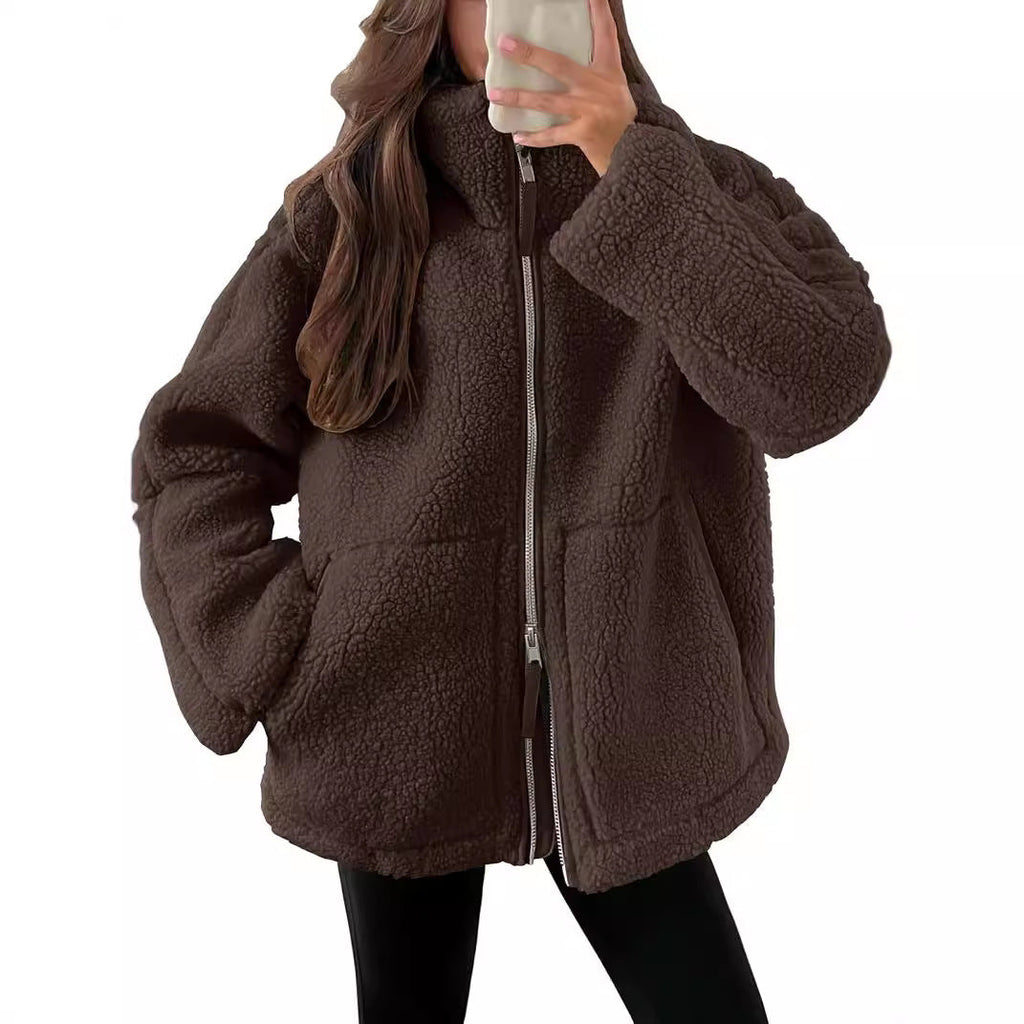 Veste polaire femme à col revers, zip et poches, neuf coloris