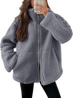 Veste polaire femme à col revers, zip et poches, neuf coloris, gris