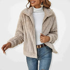 Veste polaire longue femme à col montant, du S au 3XL, abricot