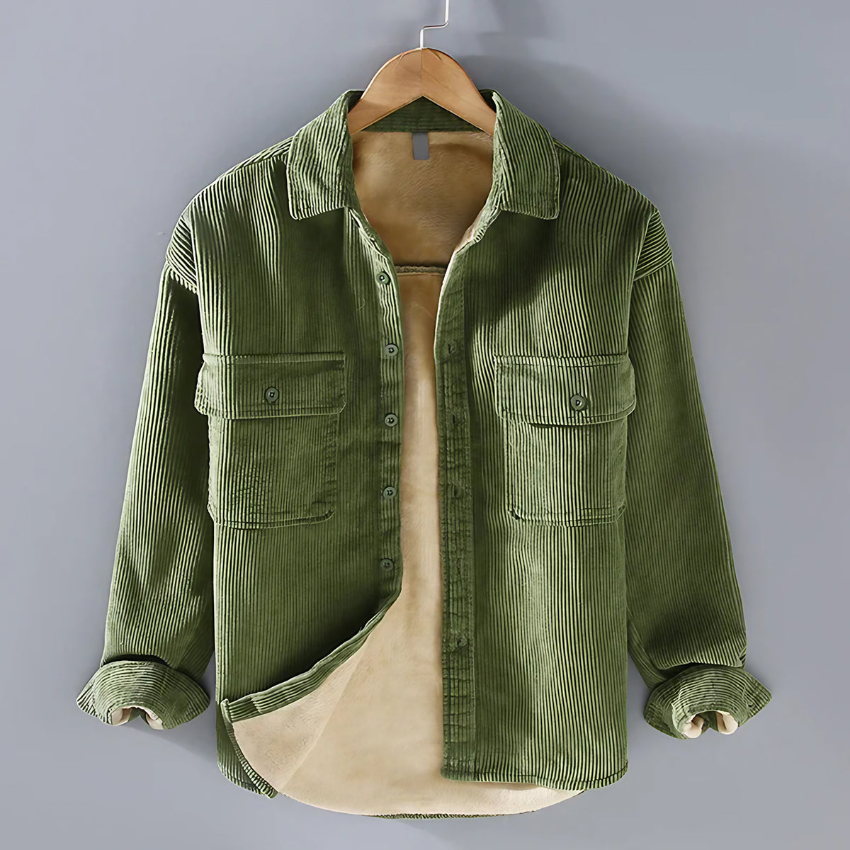 Veste d'hiver homme boutonnée, doublure lisse, coupe classique, vert
