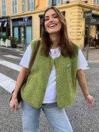 Gilet sans manches femme en polaire, uni, pour la mi-saison, vert