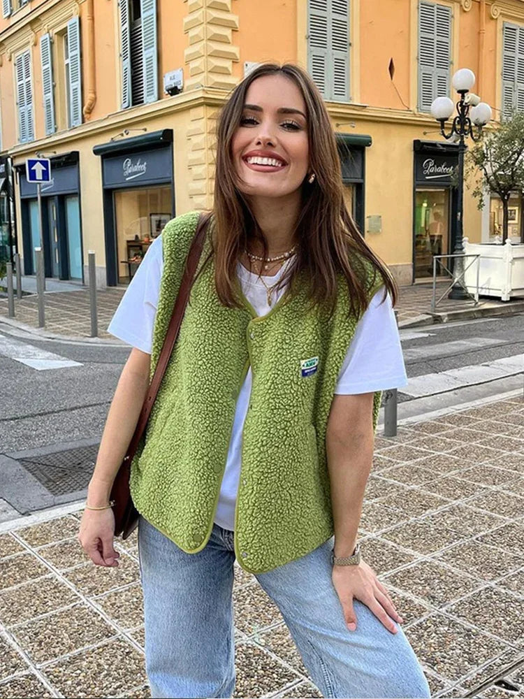 Gilet sans manches femme en polaire, uni, pour la mi-saison