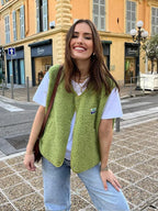Gilet sans manches femme en polaire, uni, pour la mi-saison