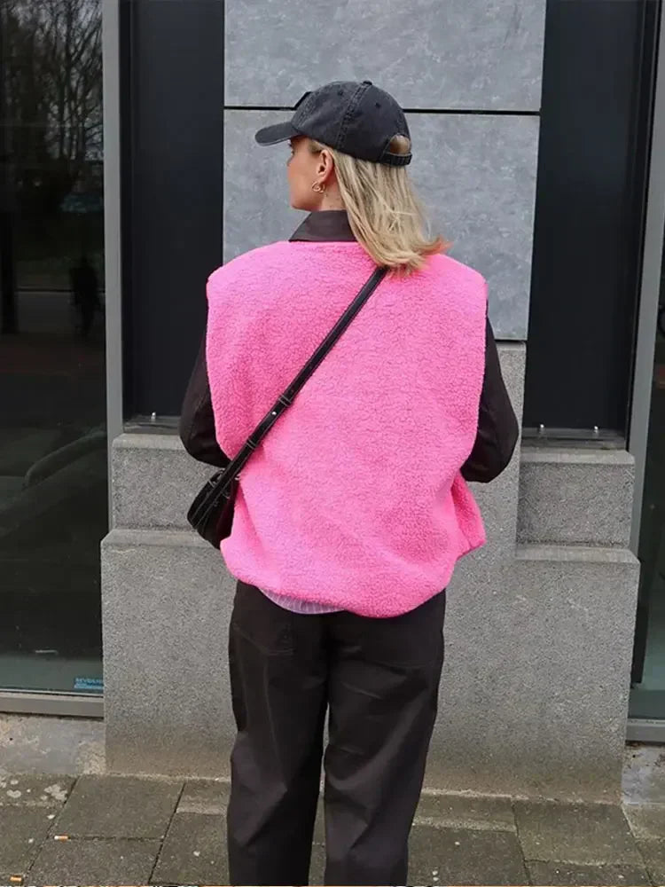 Gilet sans manches femme en polaire, uni, pour la mi-saison