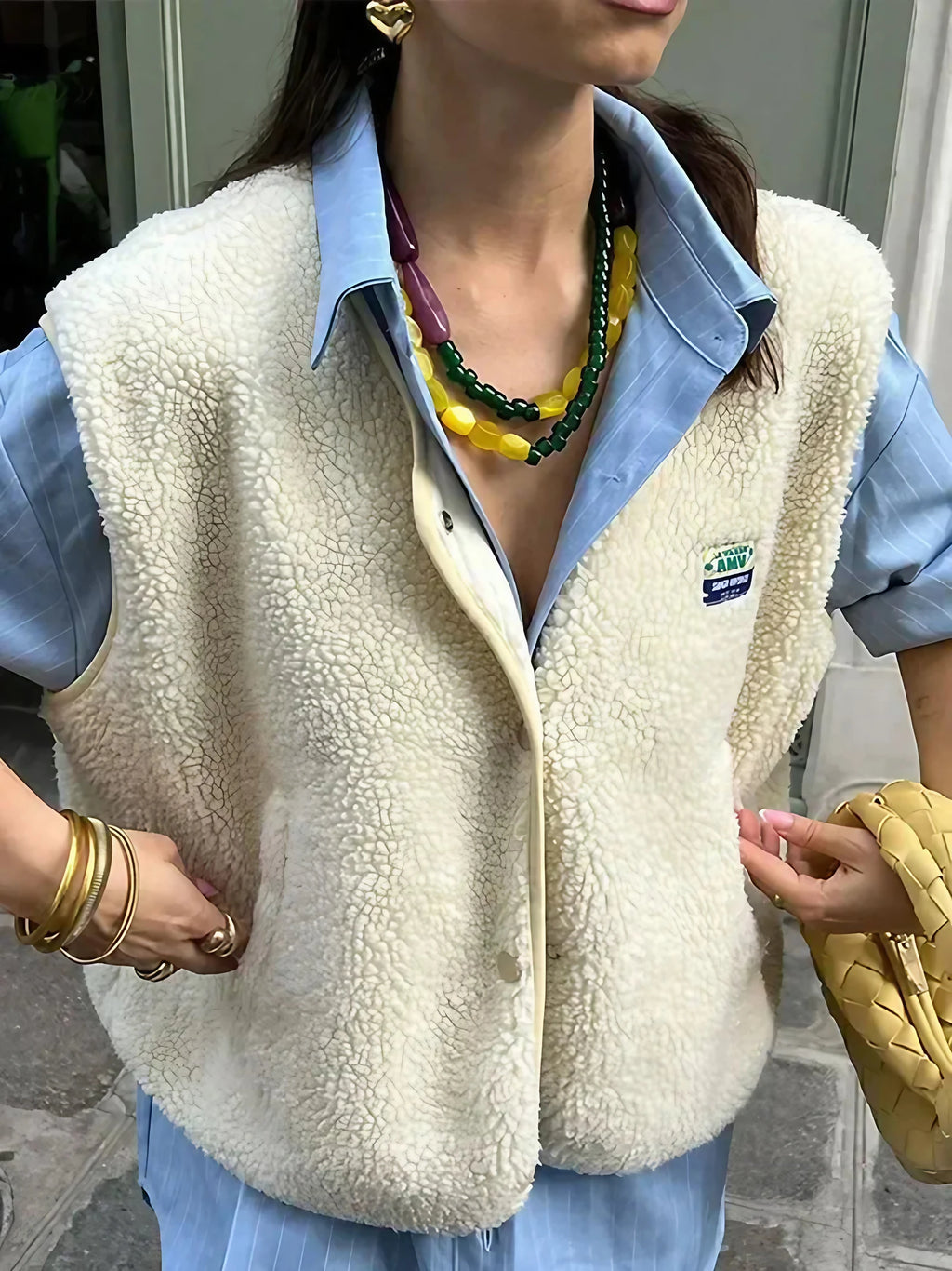Gilet sans manches femme en polaire, uni, pour la mi-saison, blanc