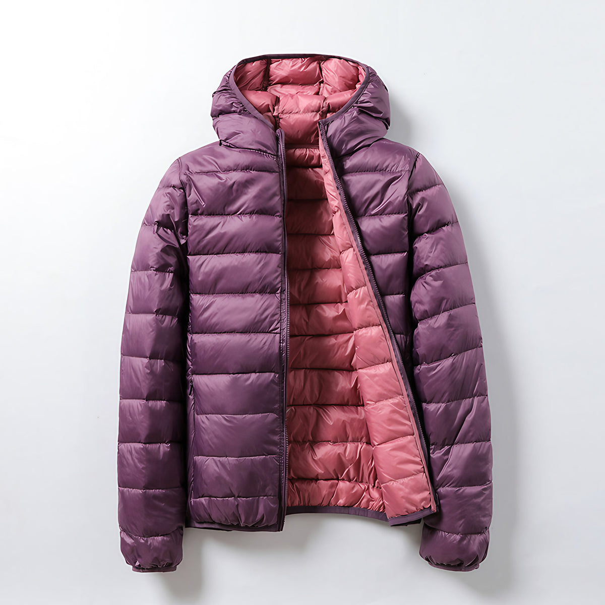 Veste matelassée légère mixte à capuche, pliable, huit coloris, rose violet