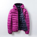 Veste matelassée légère mixte à capuche, pliable, huit coloris, pourpre et bleu marine