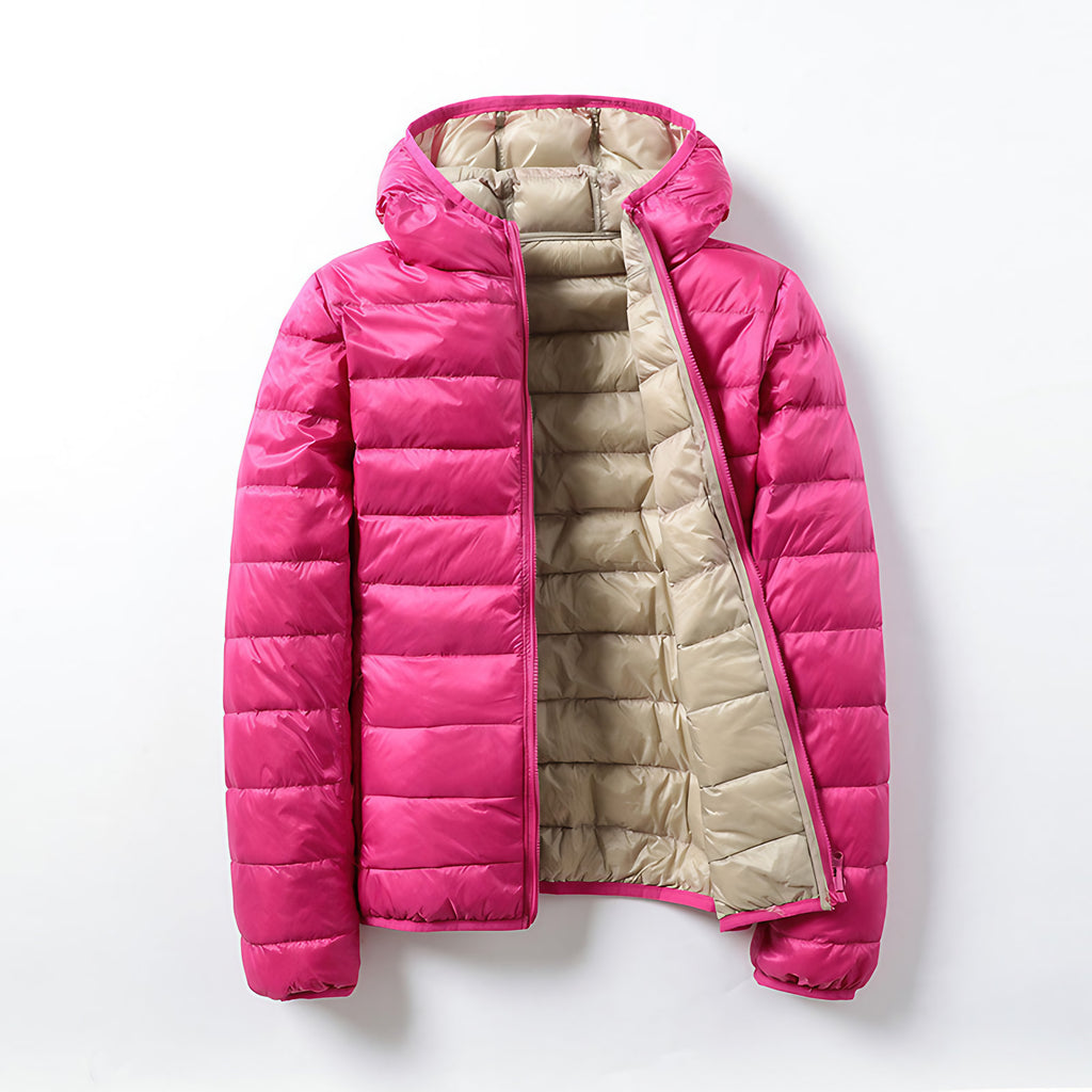 Veste matelassée légère mixte à capuche, pliable, huit coloris, rose et beige