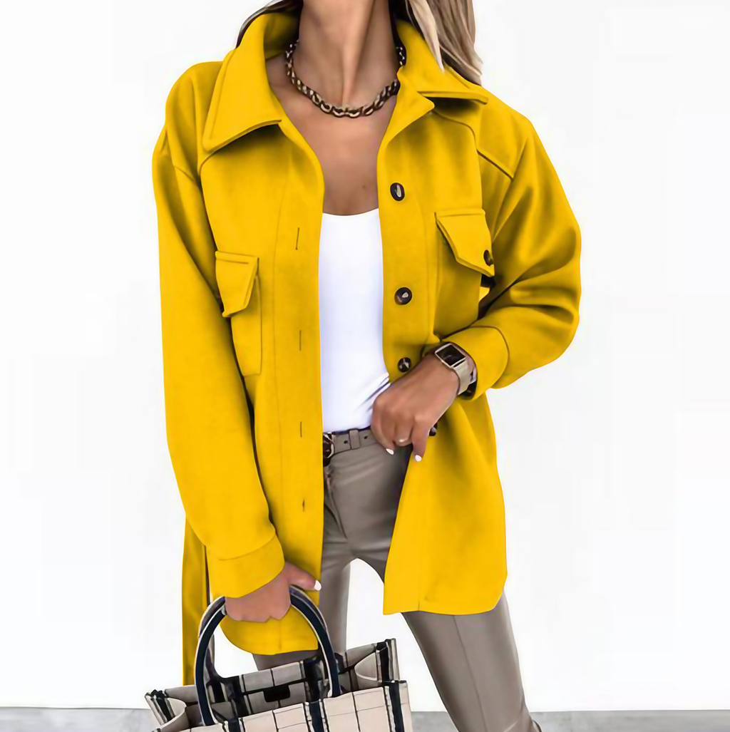 Veste de printemps femme à boutons dorés, coupe ajustée, jaune
