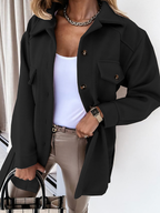 Veste de printemps femme à boutons dorés, coupe ajustée, noir