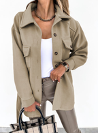 Veste de printemps femme à boutons dorés, coupe ajustée, kaki