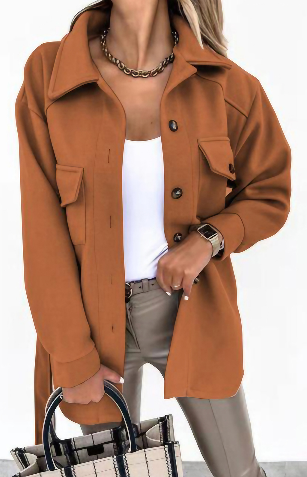 Veste de printemps femme à boutons dorés, coupe ajustée, marron