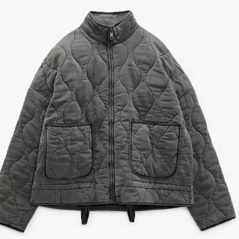 Doudoune femme légère à poches multiples, quatre coloris, gris foncé