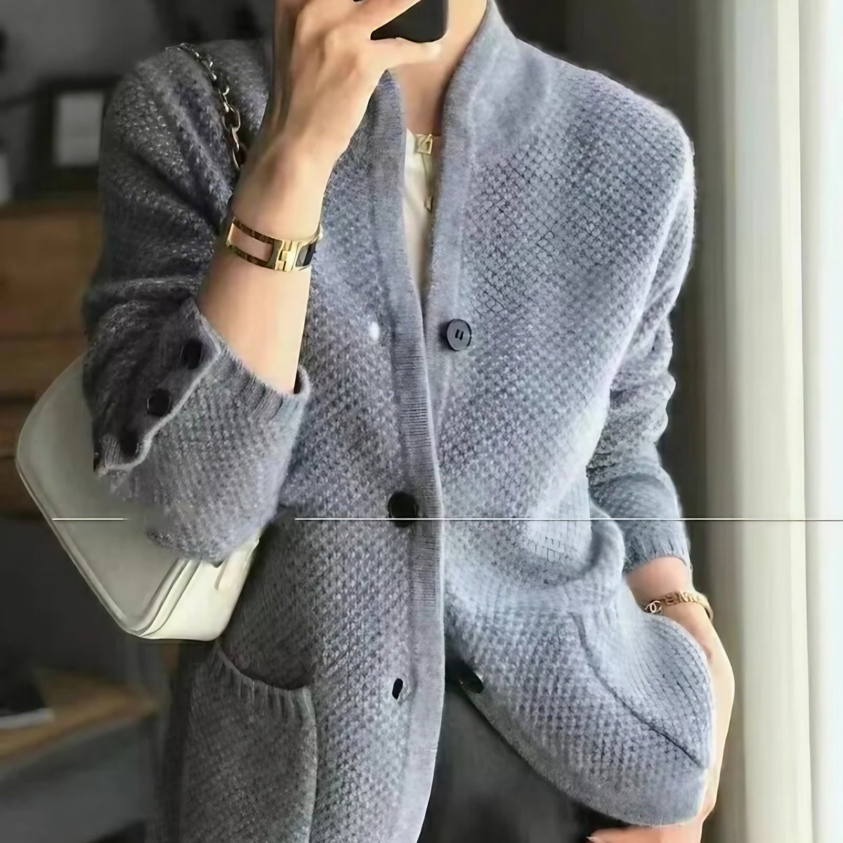 Veste-pull femme pour l'hiver, beige, marron ou gris, du S au 2XL, gris