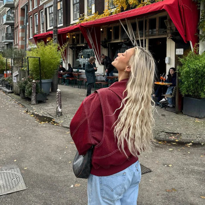 Veste rouge femme coupe oversize, pour l'automne