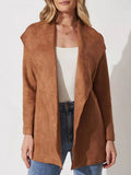 Veste fluide femme à col large, sans fermeture, marron ou noir, marron