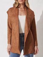 Veste fluide femme à col large, sans fermeture, marron ou noir, marron
