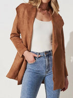 Veste fluide femme à col large, sans fermeture, marron ou noir