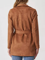 Veste fluide femme à col large, sans fermeture, marron ou noir