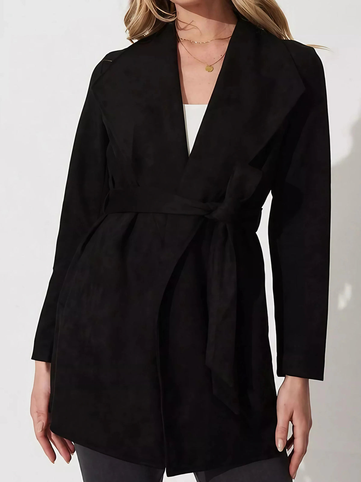 Veste fluide femme à col large, sans fermeture, marron ou noir, noir