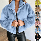 Veste teddy courte femme, col montant zippé, du S au 5XL