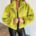 Veste teddy courte femme, col montant zippé, du S au 5XL, jaune