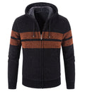 Veste en maille homme à capuche, doublure thermique, rayures, noir