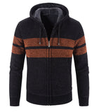 Veste en maille homme à capuche, doublure thermique, rayures, noir