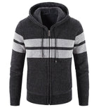 Veste en maille homme à capuche, doublure thermique, rayures, gris foncé