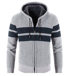 Veste en maille homme à capuche, doublure thermique, rayures, gris clair