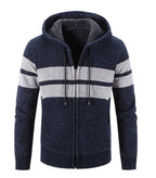 Veste en maille homme à capuche, doublure thermique, rayures, bleu