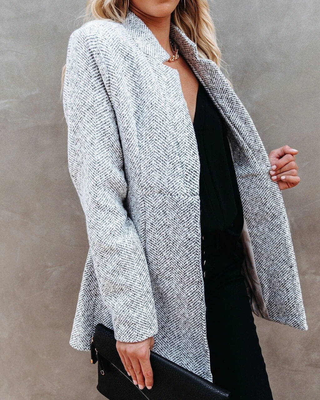 Veste en tweed femme coupe cintrée, mi-saison, gris, noir ou kaki