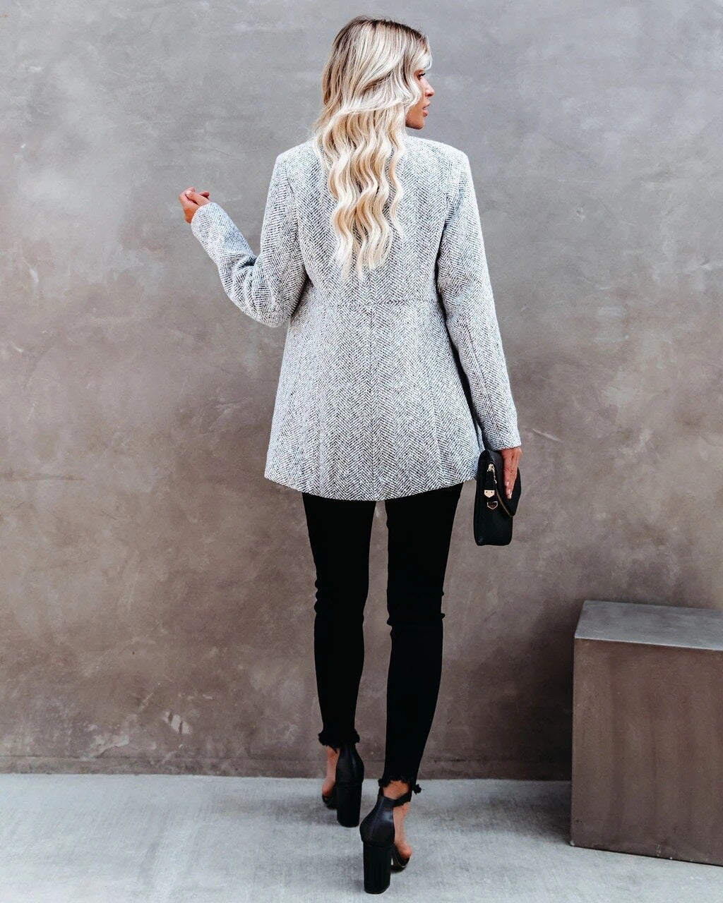 Veste en tweed femme coupe cintrée, mi-saison, gris, noir ou kaki