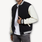 Veste universitaire homme à boutons pression, manches effet cuir