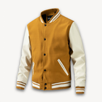 Veste universitaire homme à boutons pression, manches effet cuir, jaune