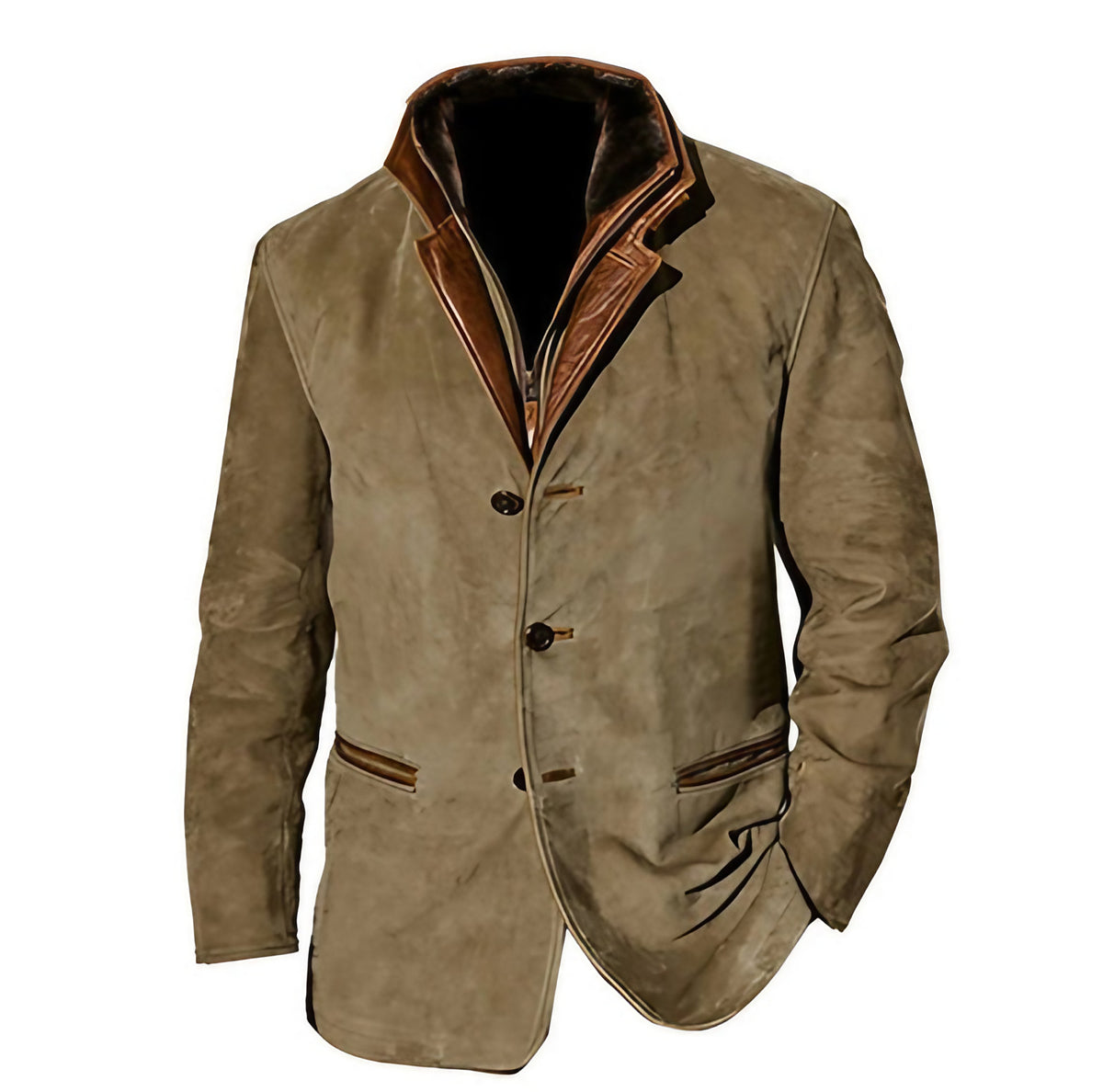Veste homme vintage boutonnée à poches, doublée, cinq coloris, kaki