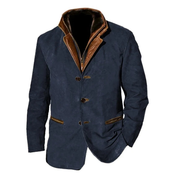 Veste homme vintage boutonnée à poches, doublée, cinq coloris, bleu