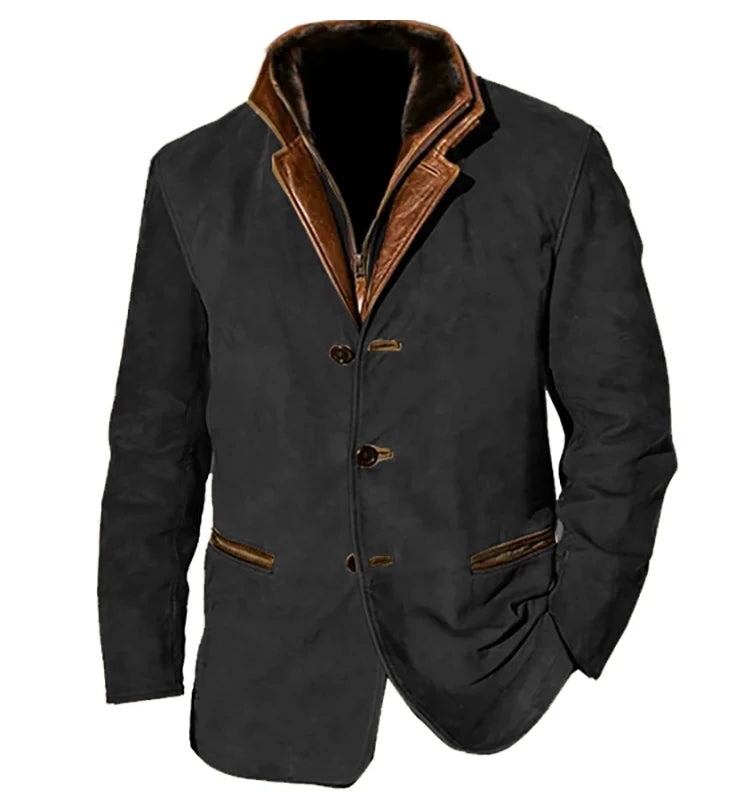 Veste homme vintage boutonnée à poches, doublée, cinq coloris, noir
