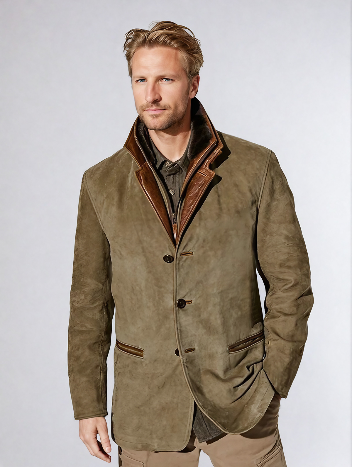 Veste homme vintage à col montant, cinq coloris, du S au 5XL, kaki
