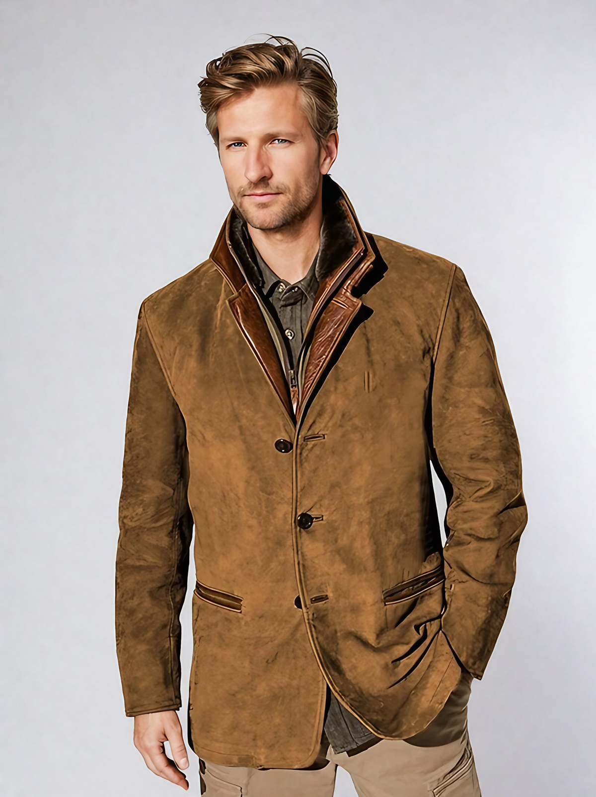 Veste homme vintage à col montant, cinq coloris, du S au 5XL, brun