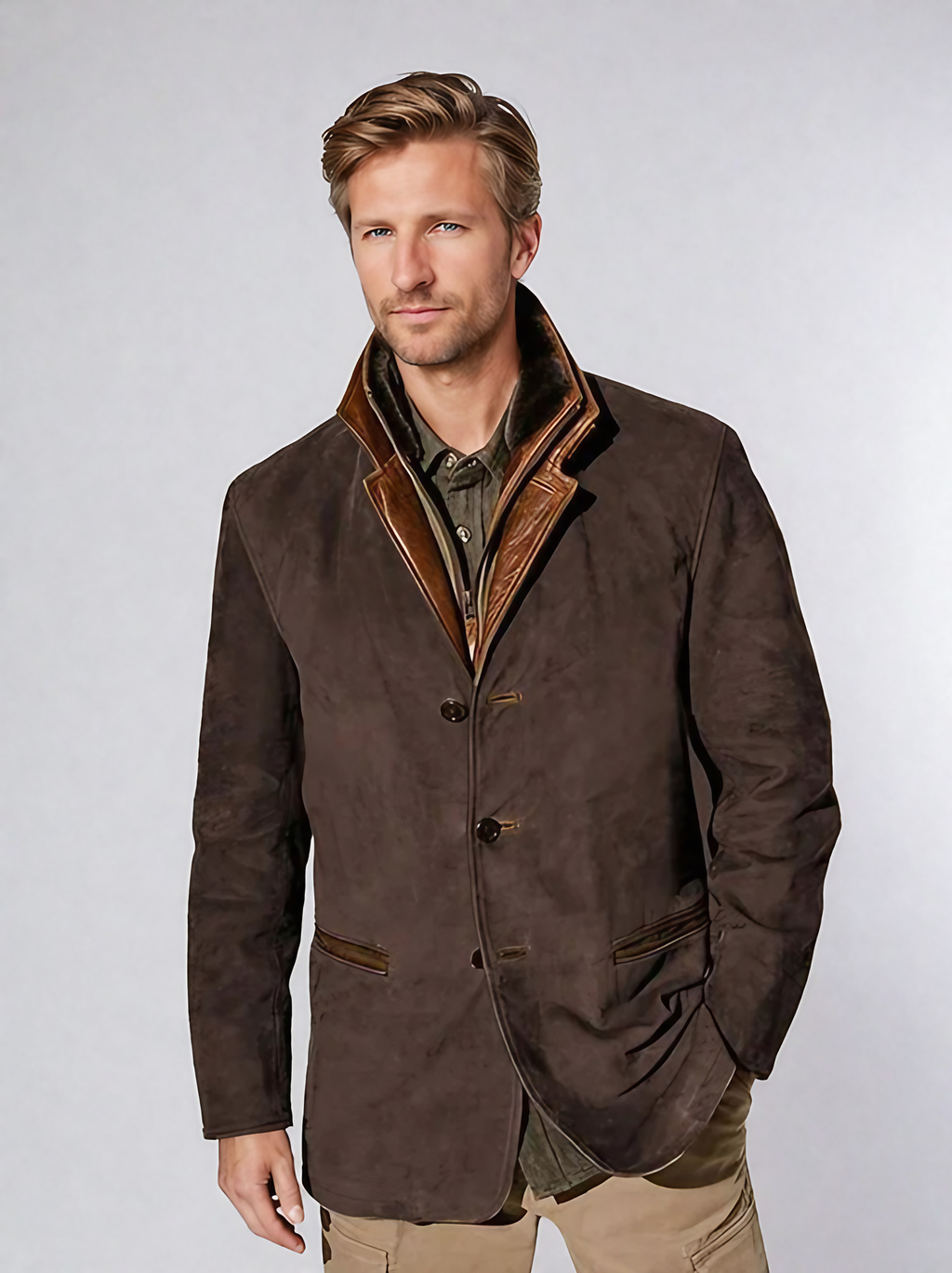 Veste homme vintage à col montant, cinq coloris, du S au 5XL, chocolat