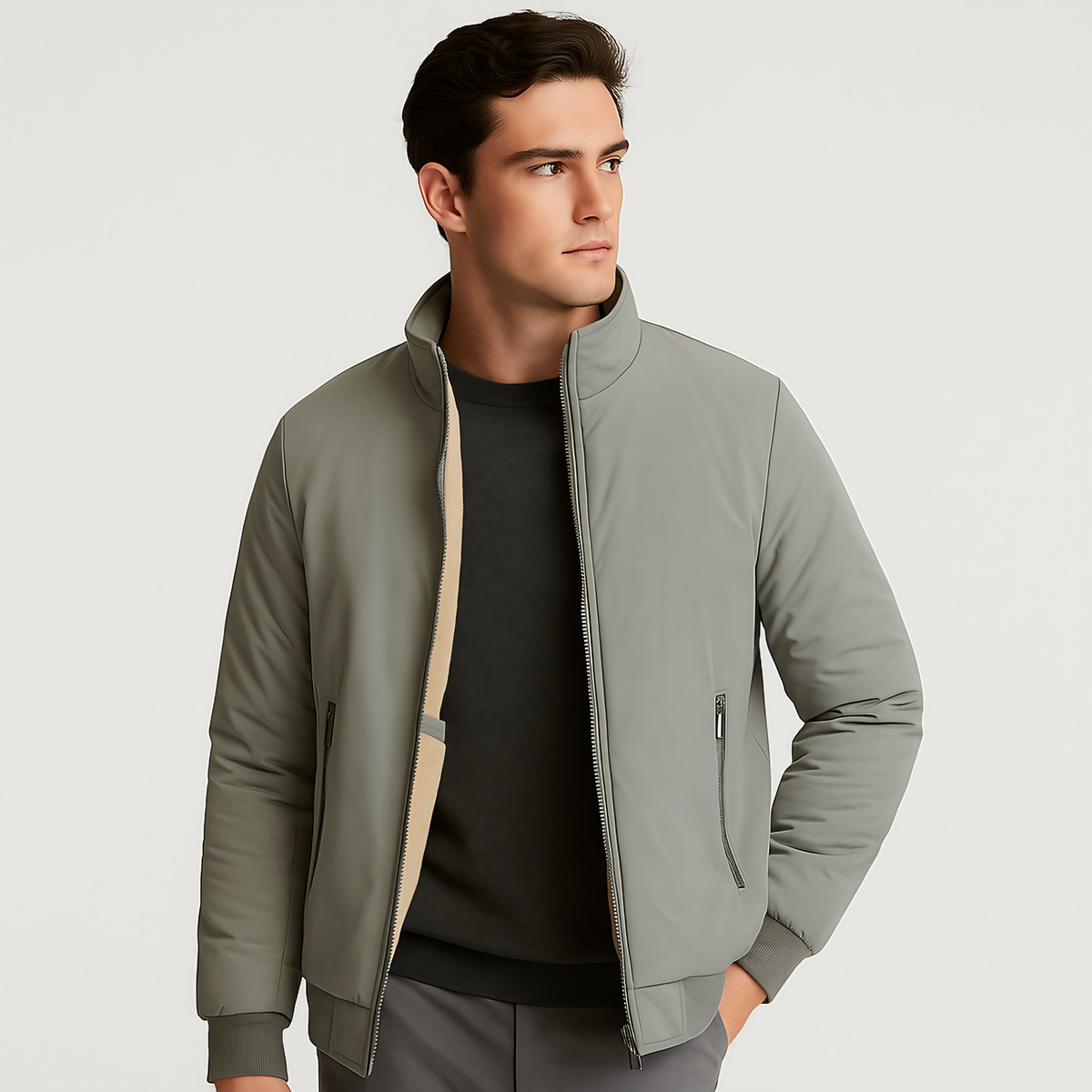 Veste zippée homme à intérieur chaud, poignets ajustés, gris