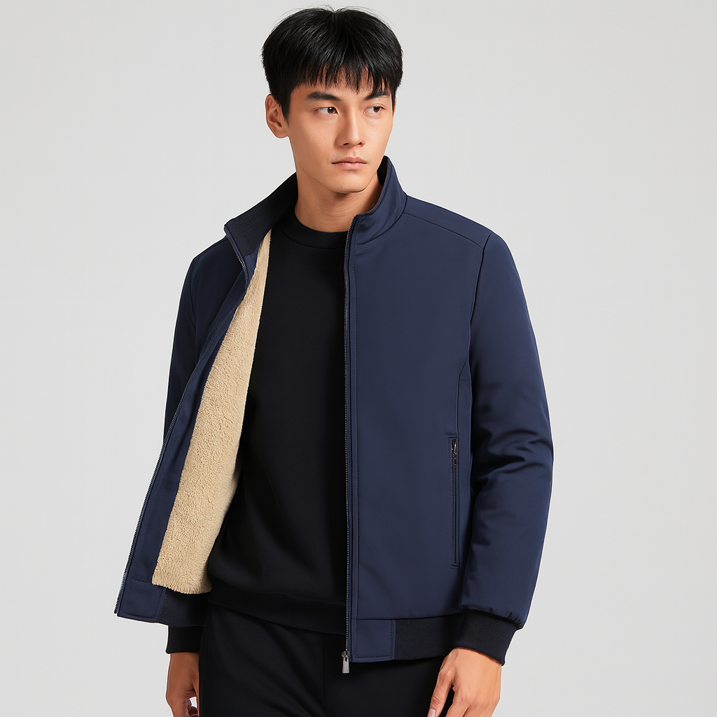Veste zippée homme à intérieur chaud, poignets ajustés, bleu marine