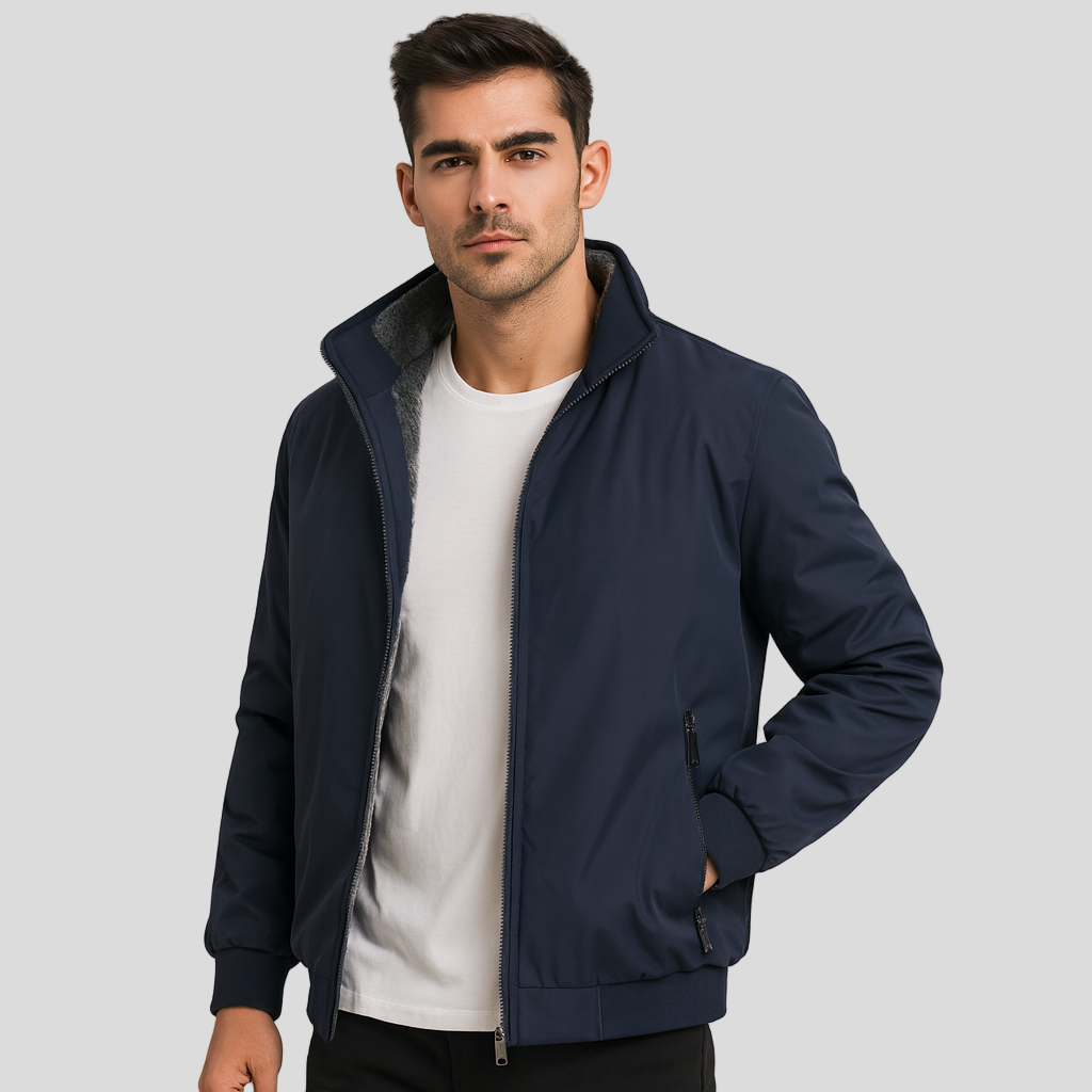 Veste zippée homme à intérieur chaud, poignets ajustés, bleu mer