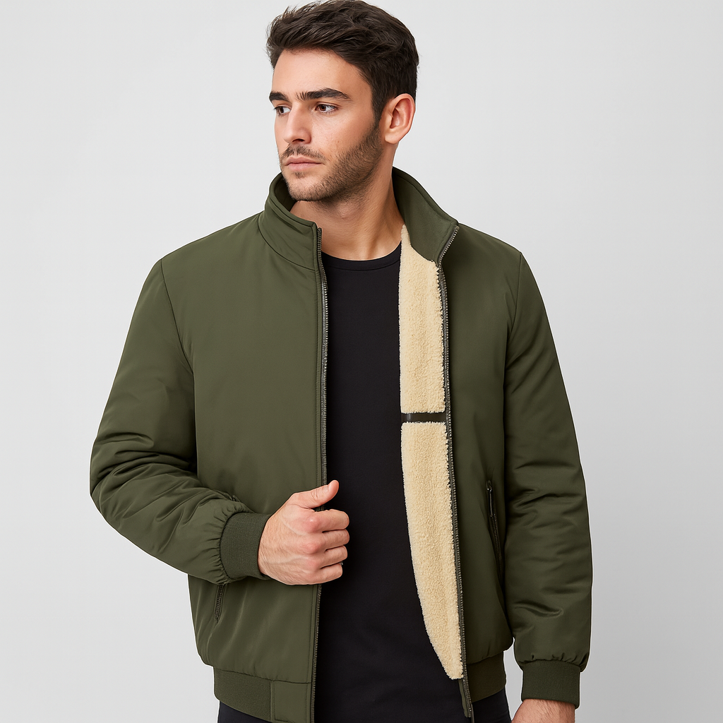 Veste zippée homme à intérieur chaud, poignets ajustés, vert militaire