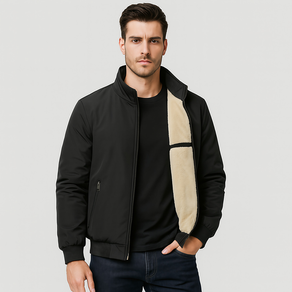 Veste zippée homme à intérieur chaud, poignets ajustés, noir