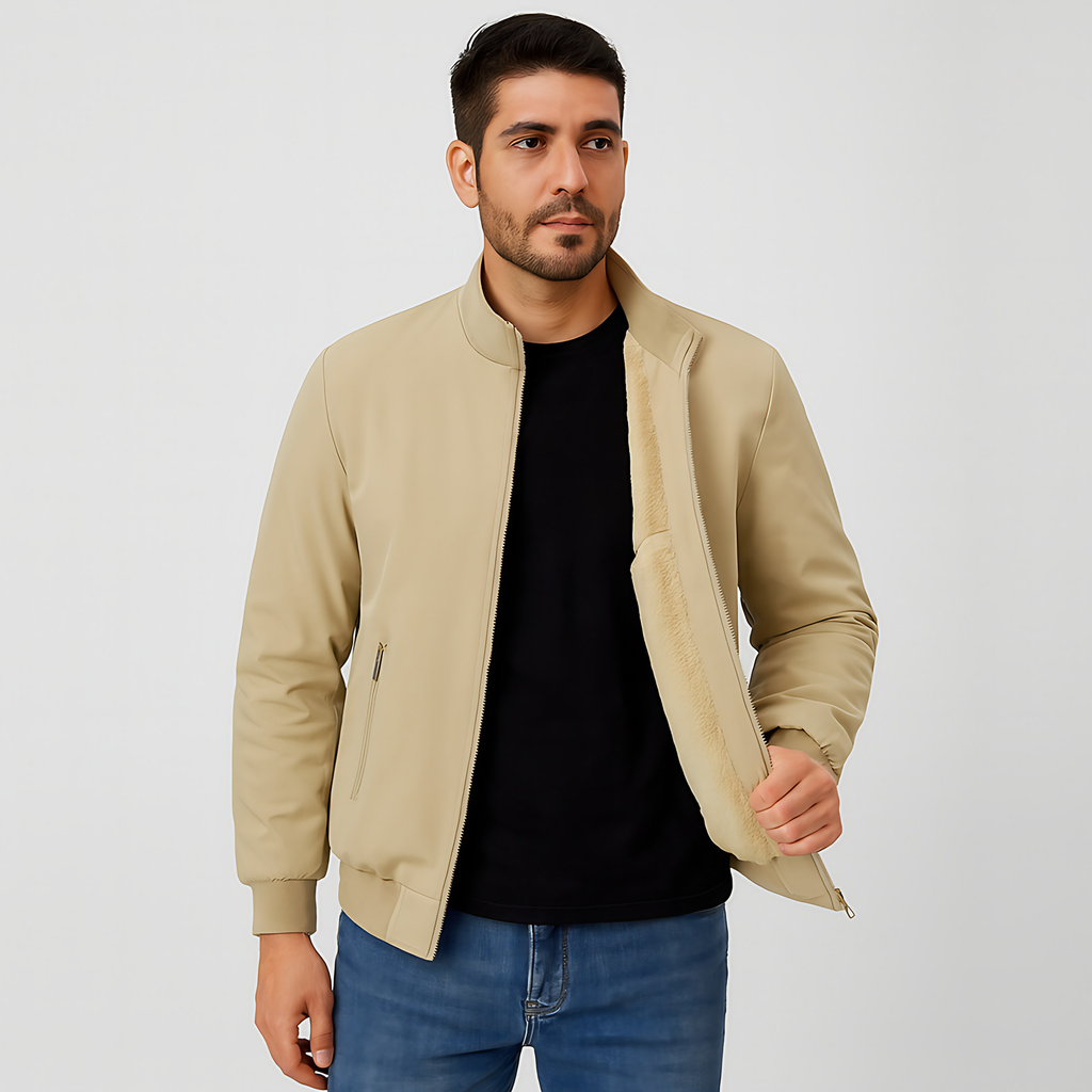 Veste zippée homme à intérieur chaud, poignets ajustés, kaki