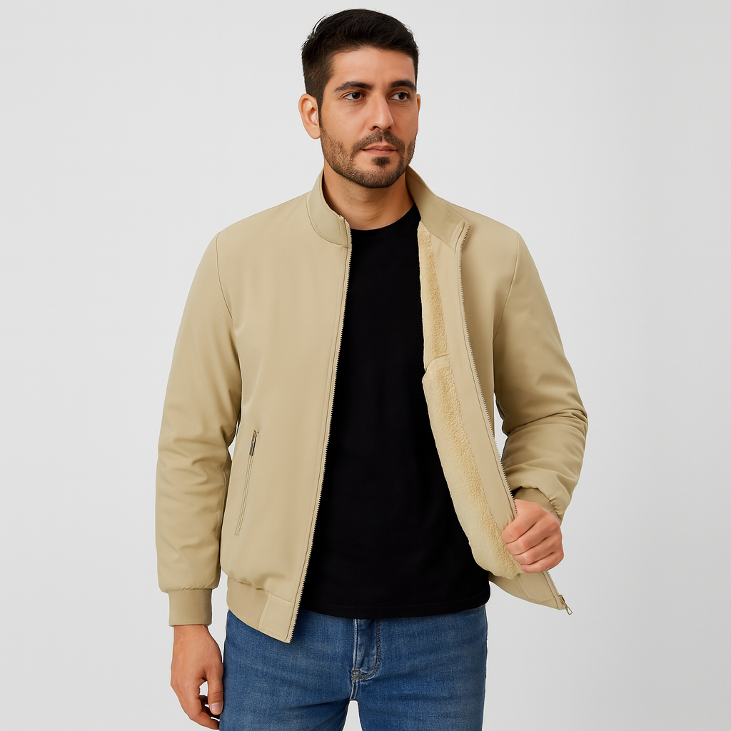 Veste zippée homme à intérieur chaud, poignets ajustés, kaki