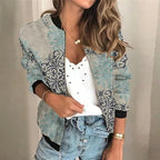 Veste zippée imprimée femme, coupe ajustée, poignets élastiques, bleu ciel